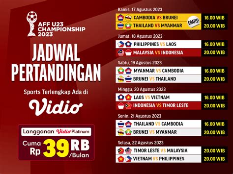 Jadwal Lengkap Piala AFF U 23 Thailand 2023 Vidio