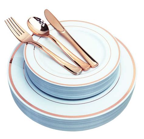 Rose Gold Plastic Plates Cutlery Set