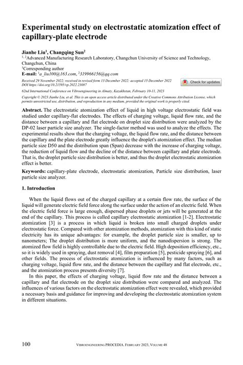 Pdf Experimental Study On Electrostatic Atomization Effect Of