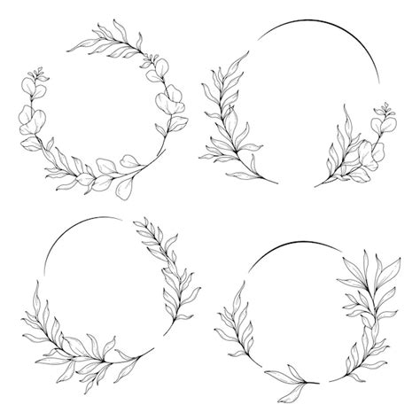 Premium Vector Floral Frames Line Art Fine Line Eucalyptus Frames