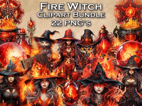 Fire Witch Clipart Set Red Witch Clipart Commercial Use Clip Art 22