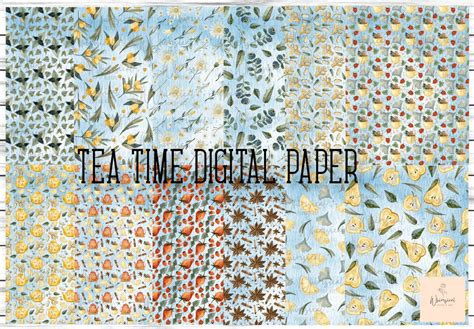 Tea Time Digital Paper Printable Paper For Card Making Tea Etsy