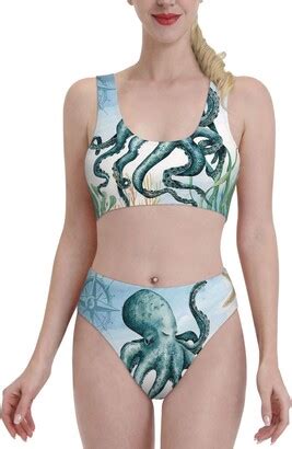 Kidinn Bikini Set Beach Octopus Starfish Print Split Sports Bikini