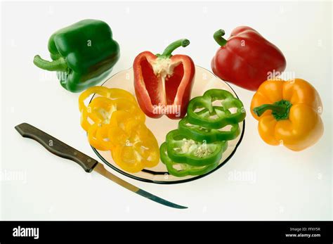 Vegetable Colourful Capsicum Used In Salad Against White Background