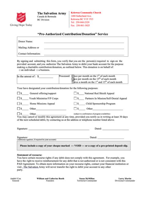 Salvation Army Printable Donation Form Printable Forms Free Online