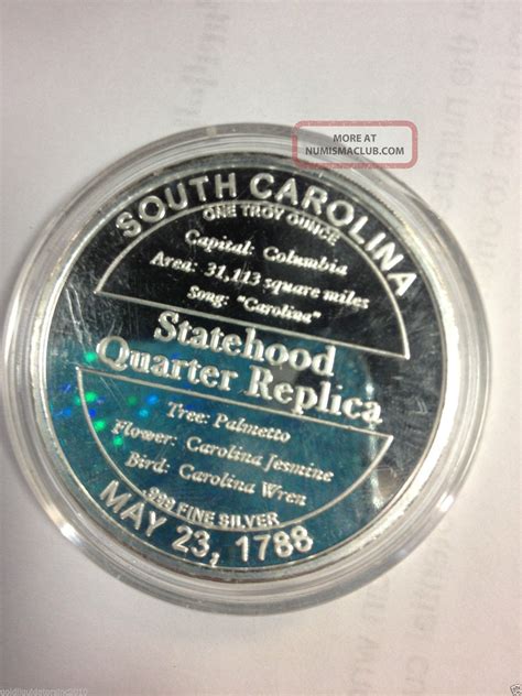 2000 South Carolina Statehood Quarter Commemorative 999 Silver Art Round