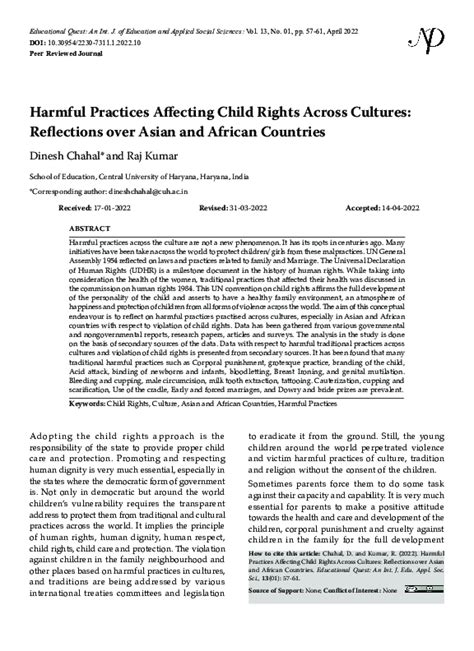 Pdf Harmful Practices Affecting Child Rights Across Cultures