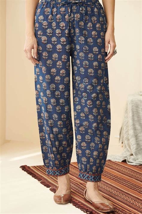 Buy Akola Hand Block Printed Cotton Dobby Izhaar Pants For Women