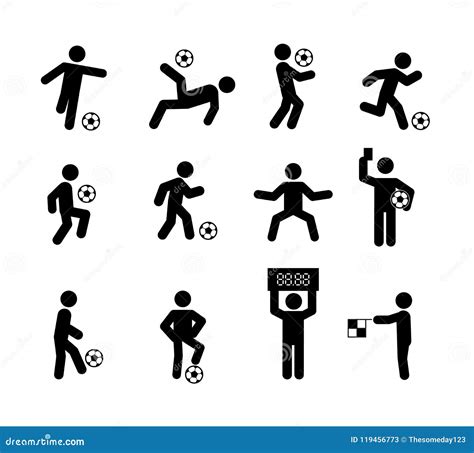 Football Soccer Player Actions Poses Stick Figure Icon Symbol Sign