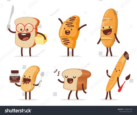 Cute Bread Characters Vector Cartoon Set Royalty Free Stock Vector