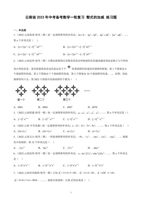 云南省2023年中考备考数学一轮复习 整式的加减 练习题（含解析） 21世纪教育网