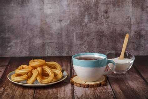 Hot Chocolate With Churros Typical Spanish Breakfast Stock Photo