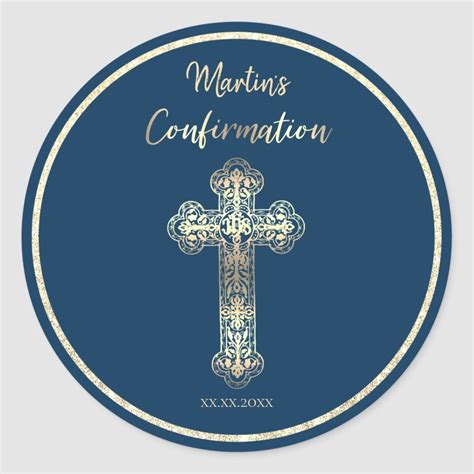 Blue And Faux Metallic Effect Confirmation Classic Round Sticker