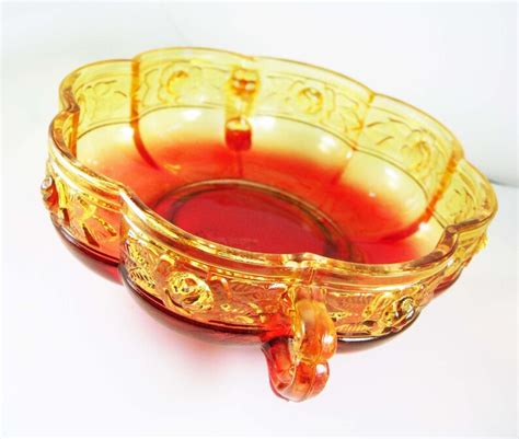 Jeanette Glass Bowl Amberina Candy Dish Aztec Rose Pattern 2 Etsy