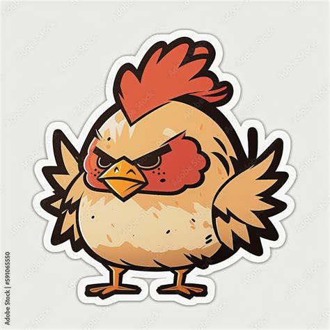 poussin ou petite poule dessin kawaii façon sticker sur fond blanc