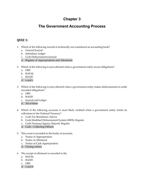 Quiz 3 Chapter 3 The Govt Acctg Process 2