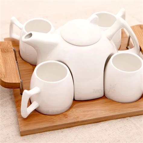 High grade white porcelain tea set include 1 pot & 4 cups & 1 tray-in Teaware Sets from Home ...