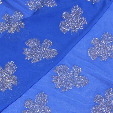 Mousseline De Soie Jacquard Lanc D Coup Fleur Bleu Vendu Au M Tre