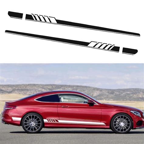 2pcs Car Long Stripe Vinyl Decal Sticker Side Body Racing Sports Graphic For Mercedes Benz C