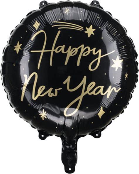 PartyDeco Happy New Year Folie Zwart Rond Bol