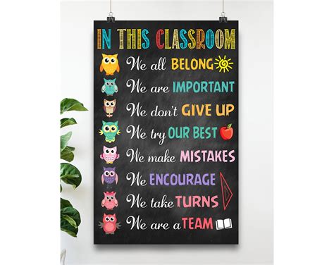 In This Classroom We All Belong Poster Owl School Poster Etsy