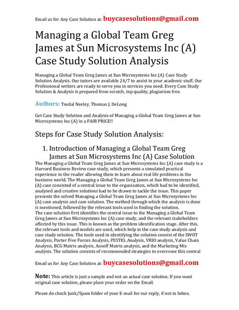 Calam O Managing A Global Team Greg James At Sun Microsystems Inc A