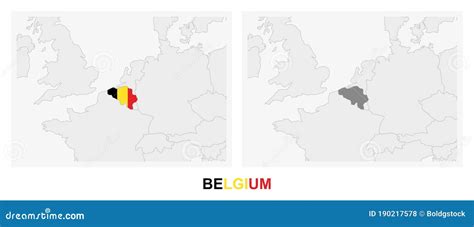 Two Versions Of The Map Of Belgium With The Flag Of Belgium And