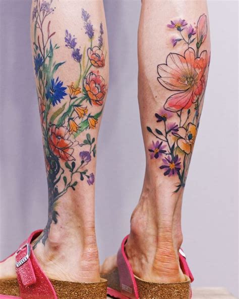 Flower Tattoos On Both Calves Flower Leg Tattoos Leg Tattoos Women