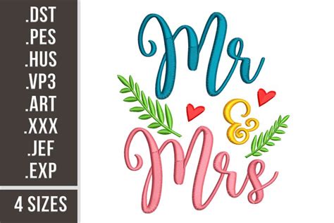 Mr And Mrs Embroidery Design