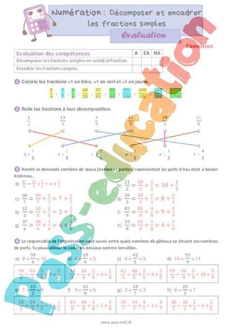 Décomposer Et Encadrer Les Fractions Simples Évaluation De Numération Pour Le Cm2 Pdf à