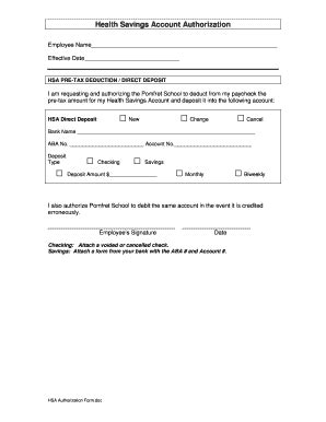 Fillable Online Health Savings Account Authorization Form Doc Fax Email