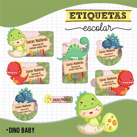 Kit Digital Em Png Baby Dino Etiqueta Elo7