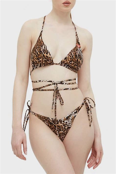 Guess Leopar Desenli Yanlardan Ba Lamal V String Bayan Bikini Alt