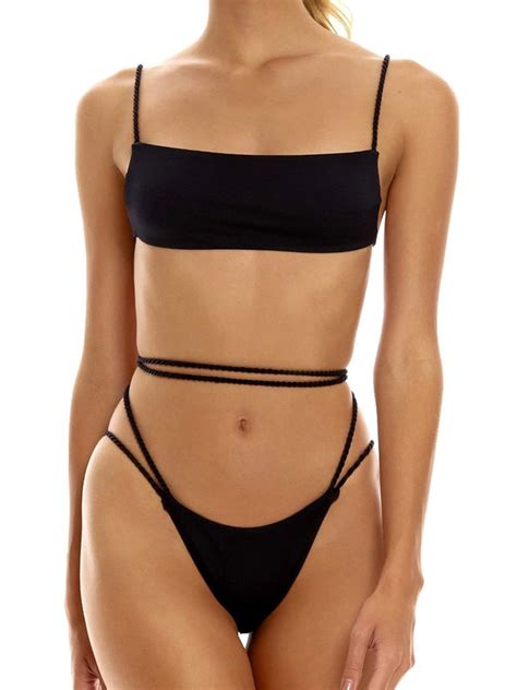 Rinabe Bikini Black Swimwear Women Hollow Out Bikini Set Bathing Suit