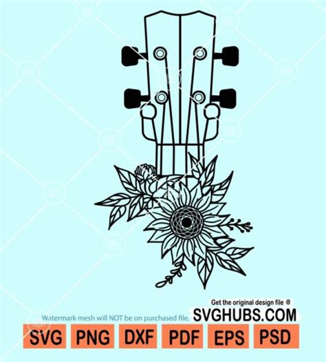 Floral Guitar Svg Guitar With Flowers Svg Guitar Svg Acoustic Svg