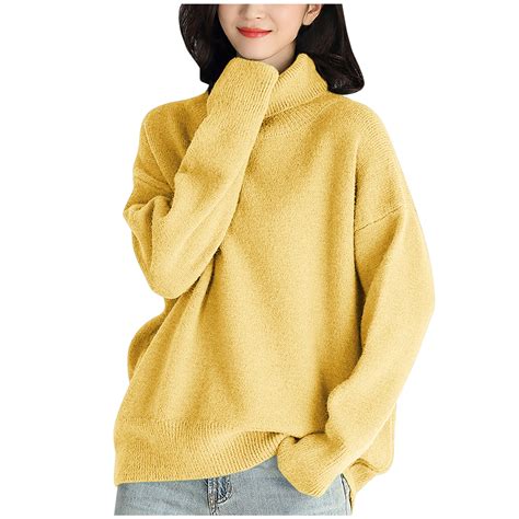 Voncos Womens Solid Long Sleeve Sweater Pullover Casual Turtleneck On Clearance Womens Sweaters