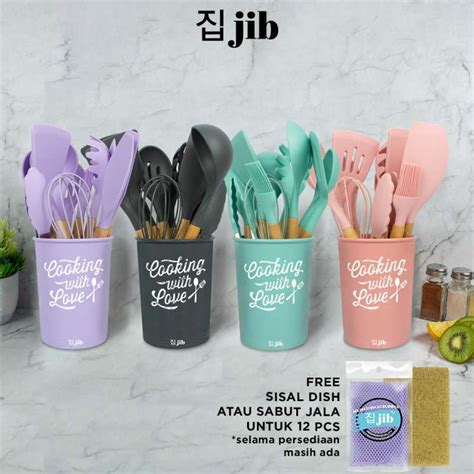 Promo JIB Silicone Utensil Set 12 Mesh Dish Scrubber Kitchen