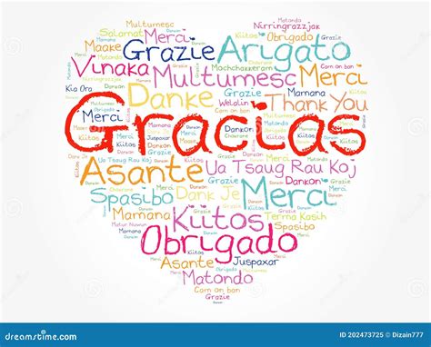 Gracias Thank You In Spanish Love Heart Word Cloud Stock Illustration