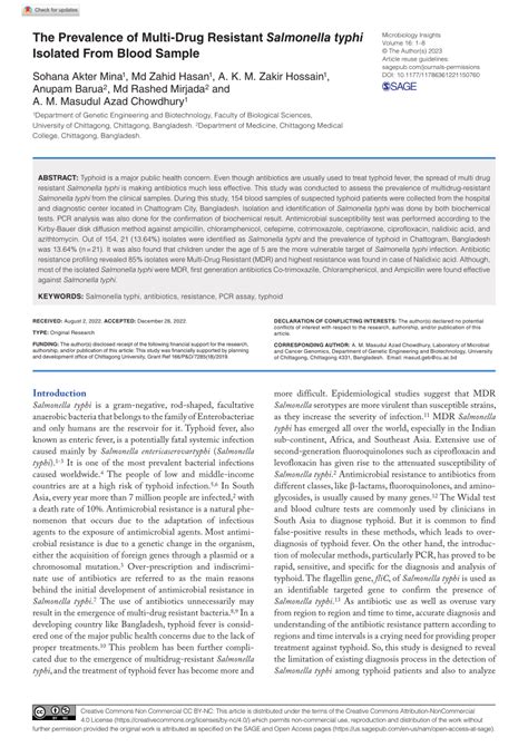 Pdf The Prevalence Of Multi Drug Resistant Salmonella Typhi Isolated