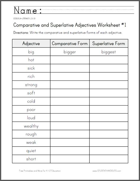 Comparative And Superlative Adjectives Worksheet 1 Student Handouts