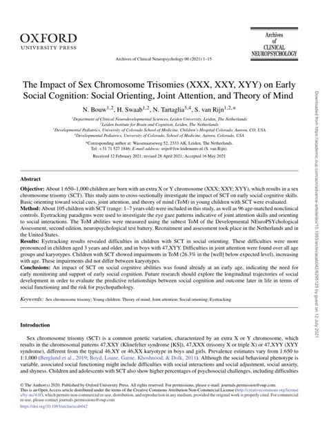 Pdf The Impact Of Sex Chromosome Trisomies Xxx Xxy Xyy On Early Social Cognition Social