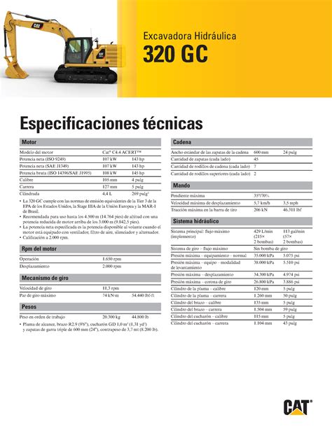 Ficha Excavadora komatsu Excavadora Hidráulica 320 GC