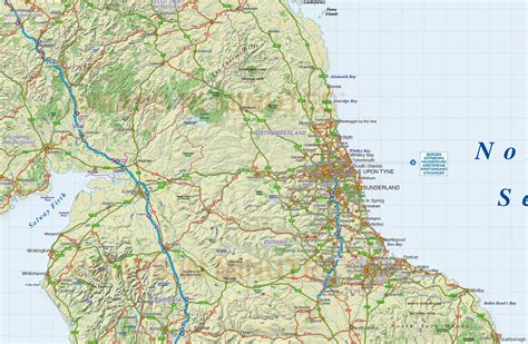 Digital vector North England County Road and Rail Map @1m scale with shaded relief in ...