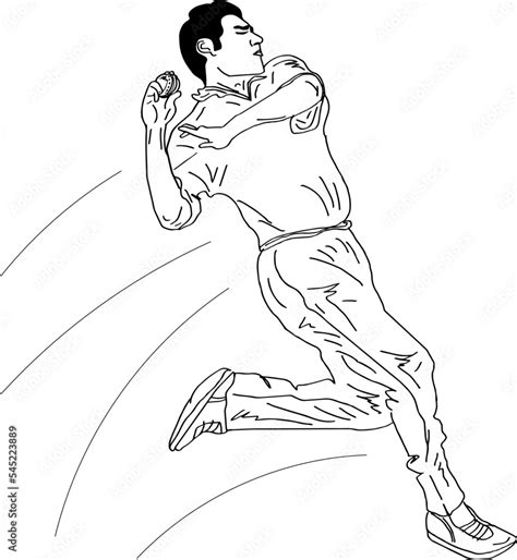 Cricket Fast Bowling Action Vector And Illustration Sketch Drawing