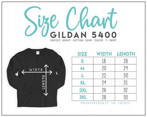 Gildan Size Chart Gildan Unisex Heavy Cotton Long Etsy