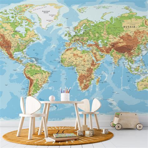 Fisico Politico Map Wall Decal Map Wallpaper Mapa Mapa Fisico Map