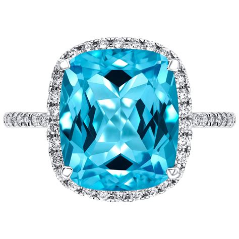 Customizable 2 Carat London Blue Topaz And Diamond Halo Ring 14 Karat