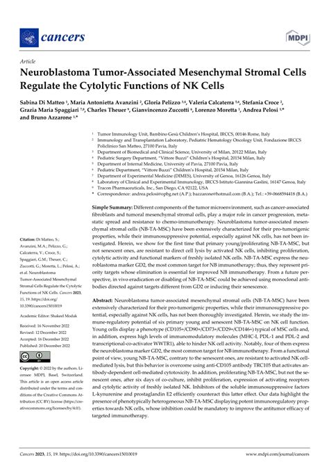 Pdf Neuroblastoma Tumor Associated Mesenchymal Stromal Cells Regulate