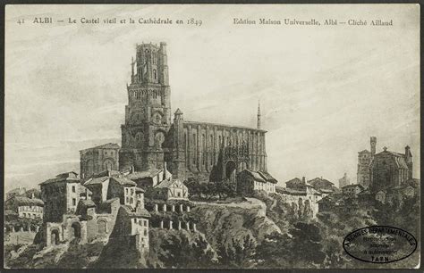 Albi Le Castelviel et la cathédrale en 1849 dessin Carte postale