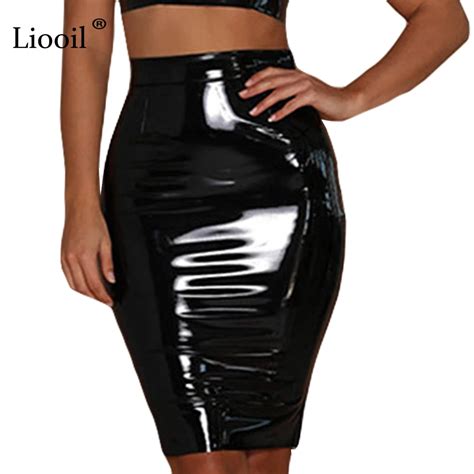 Liooil Black Red Pu Leather Skirt Autumn Winter New High Waist Zipper